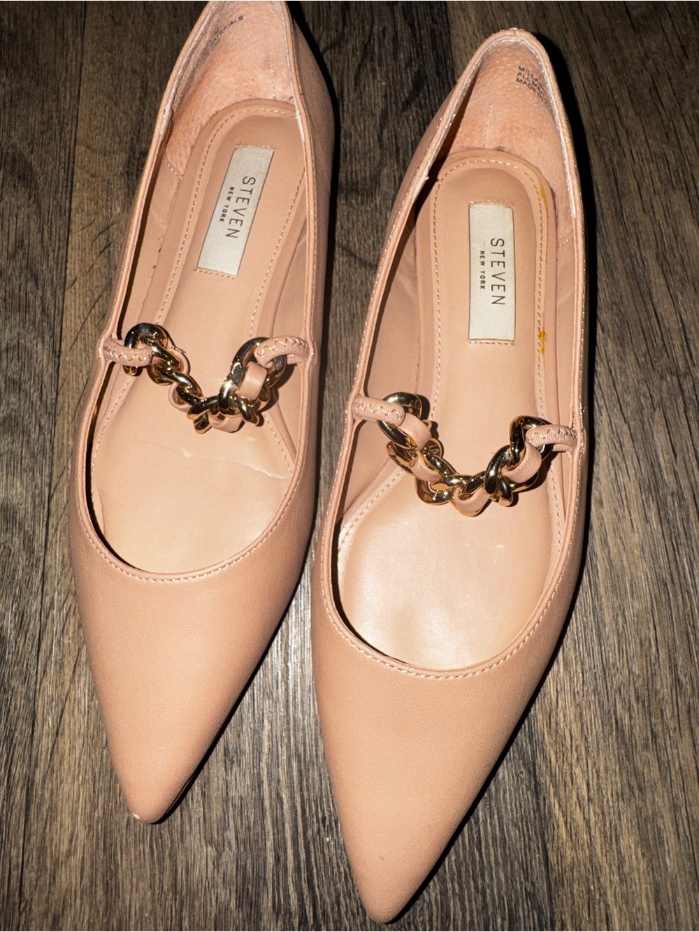 Steve Madden Blush Pink Pointed Chain-Accent Flats
